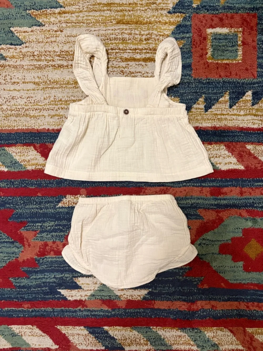 Carter's Cream Ruffle Tank & Bloomer Set with Pink Floral Embroidery